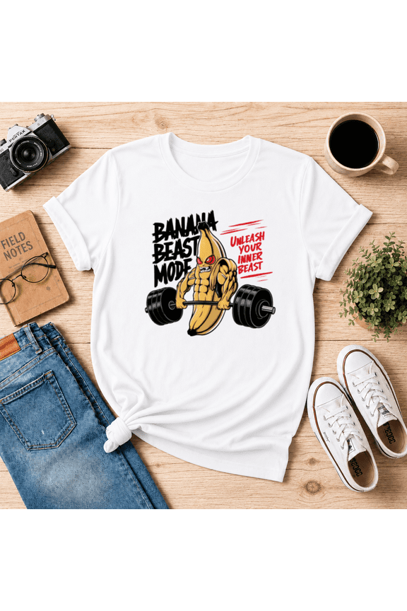 Banana Beast Mode Funny Fitness Gym Weightlifting Unisex T-Shirt, S-5XL