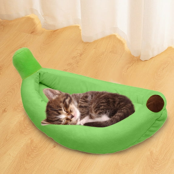 Banana Bed for Dogs and Cats Creative Banana Boat Shape Pet Bed, Fluffy Soft Plush Washable Pet Sofa for Small Medium Pets Indoor Use 70x40x13cm