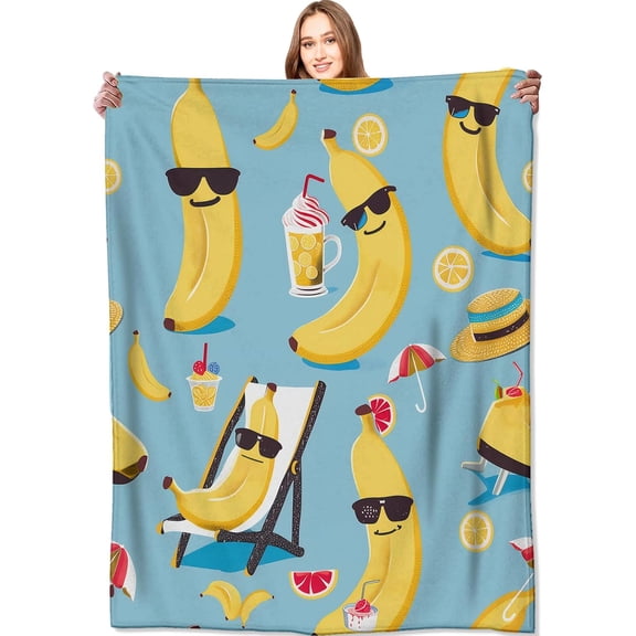 Banana Blanket Summer Fun Fruit Throw Blankets,Birthday Gifts for Kids Girls Women,Lightweight Soft Fleece,with Cool Sunglasses and Tropical Vibes,Sofa Couch Bed Room Modern Decor 40x50in