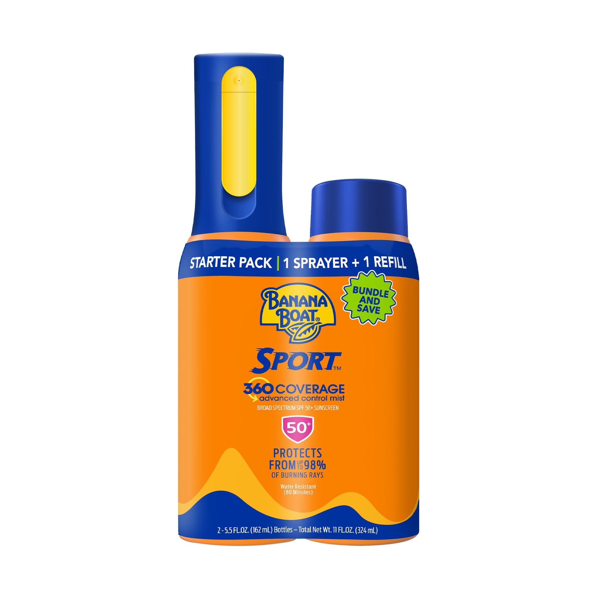 Banana Boat 360 Coverage Sport Sunscreen Mist, SPF 50, Refillable Sunscreen Spray & Refill, 5.5 oz