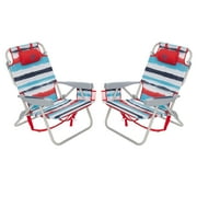 Banana Boat Backpack Beach Chair - Lightweight Aluminum Folding Chair for Adults 5-Position with Lay Flat Adjustable Recline, Headrest Pillow, Insulated Back Pocket & Cup Holder, Red Multi (2 Pack)