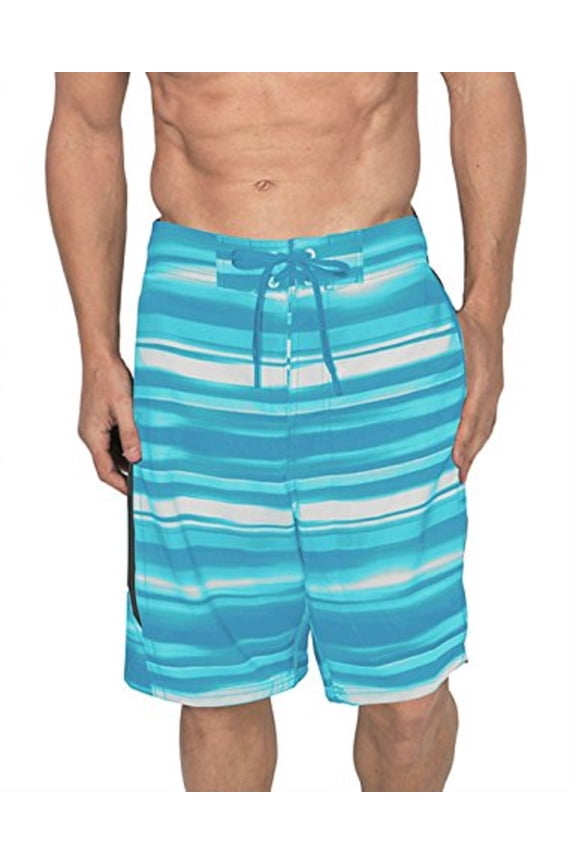 Adult Men Board Shorts UPF 50+ Fabric Is Made To Block 99% Of The UVA Rays. Size Runs Small, Order up a Size (Size Medium/ White Teal Stripe 503)