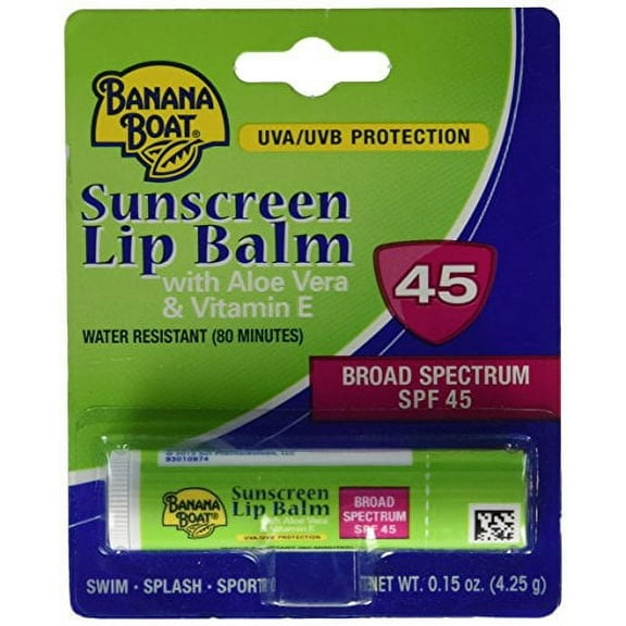Banana Boat Aloe Vera with Vitamin E Sunscreen Lip Balm, SPF 45 .15