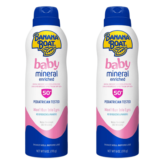 Banana Boat Baby Mineral Enriched Spray Sunscreen SPF 50 6 fl oz (2 Pack)