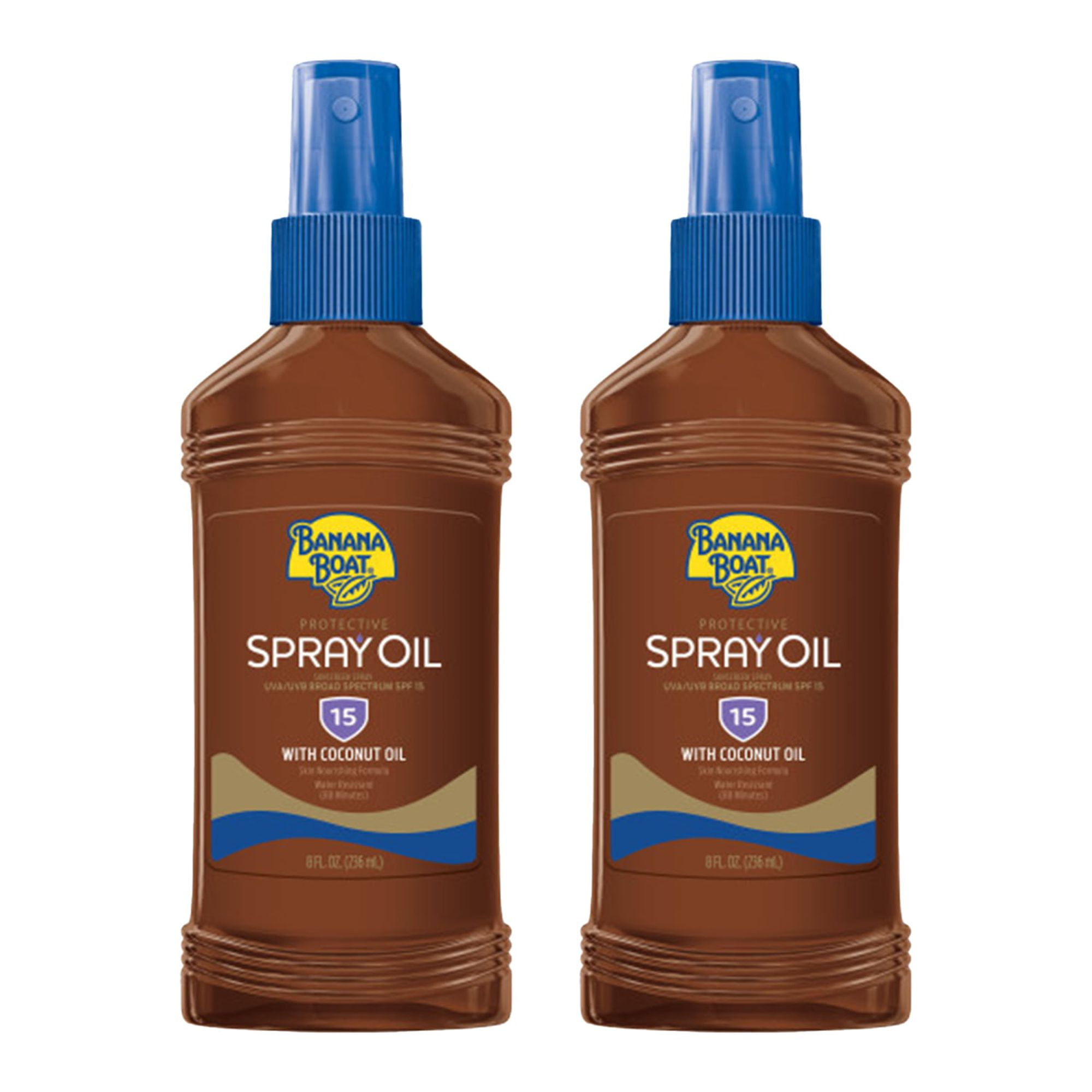 Banana Boat Deep Tanning Oil Pump Spray Sunscreen Broad Spectrum SPF 15 - 8 Ounces (Pack of 2)