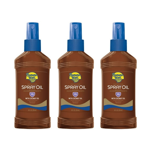 Banana Boat Deep Tanning Oil Pump Spray Sunscreen Broad Spectrum SPF 15 - 8 Ounces (Pack of 3)