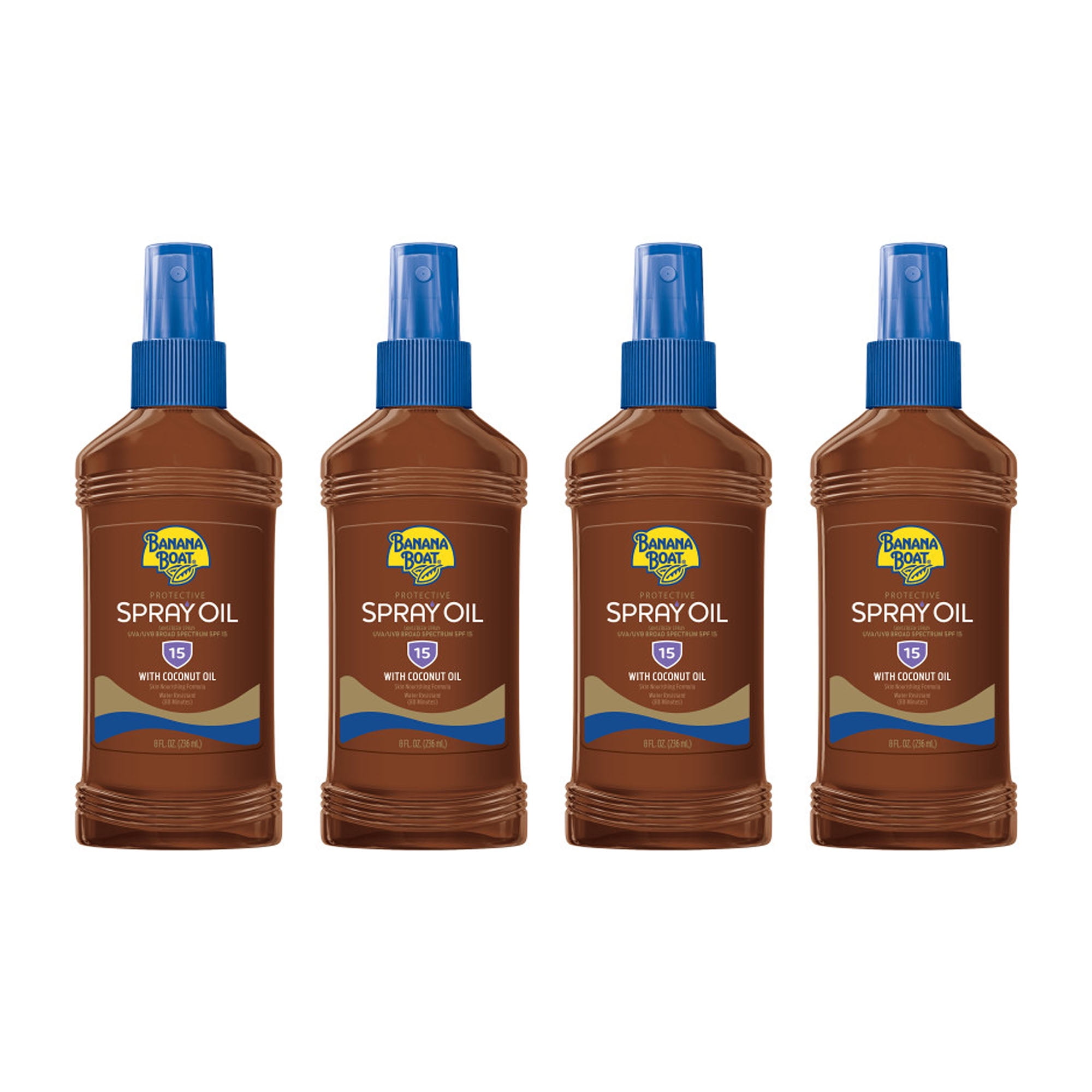 Banana Boat Deep Tanning Oil Pump Spray Sunscreen Broad Spectrum SPF 15 - 8 Ounces (Pack of 4)