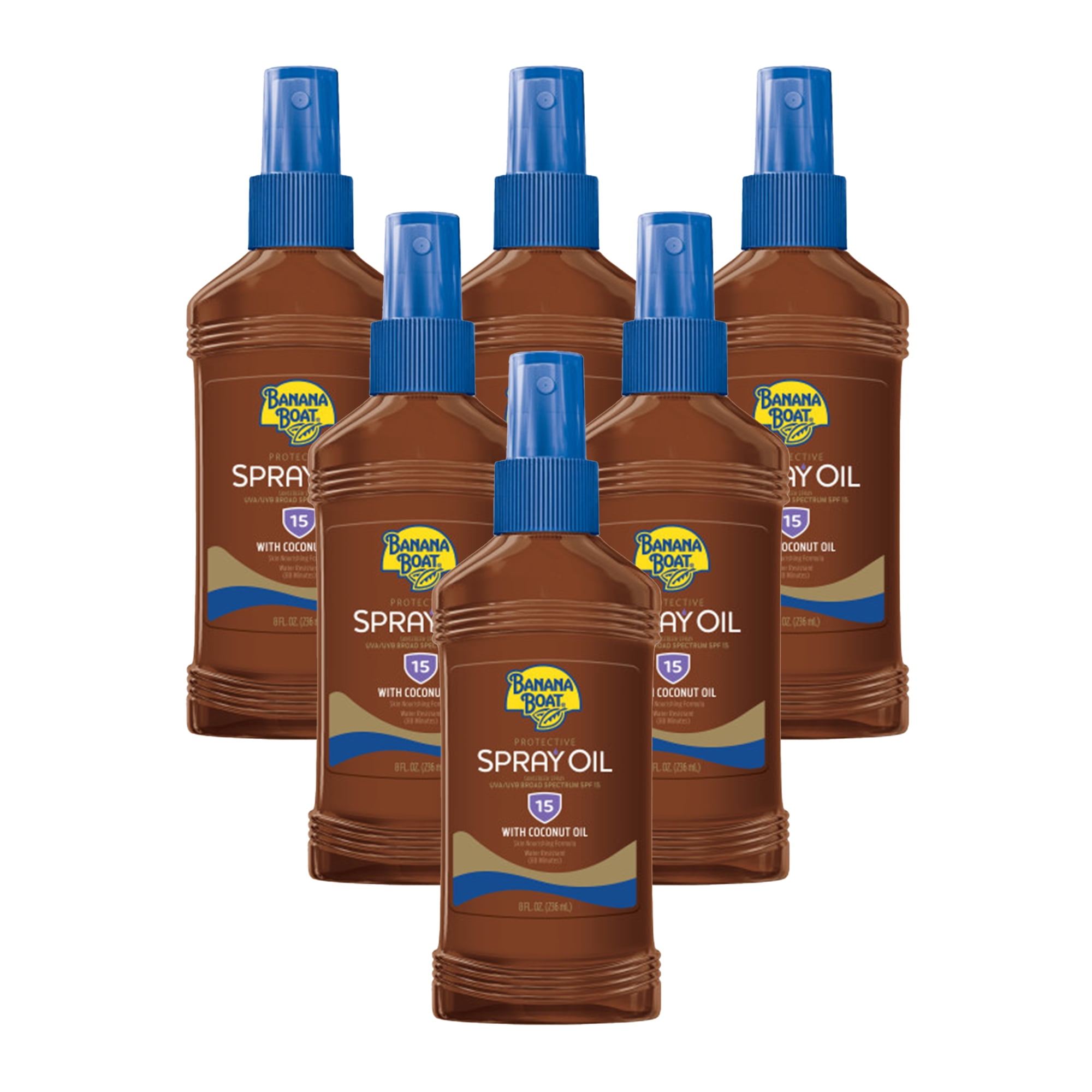 Banana Boat Deep Tanning Oil Pump Spray Sunscreen Broad Spectrum SPF 15 - 8 Ounces (Pack of 6)