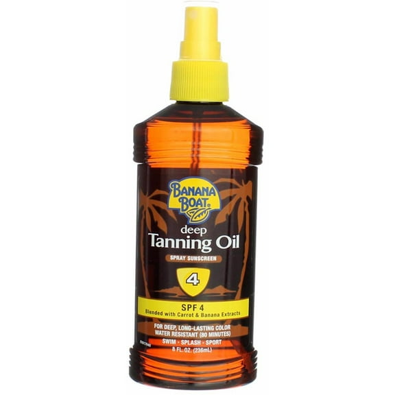 Banana Boat Deep Tanning Oil Pump Spray Sunscreen Broad Spectrum SPF 4 - 8 Ounces (Pack of 4)