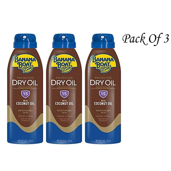 Banana Boat Deep Tanning Oil Sunscreen with Coconut Oil, Broad Spectrum Spray, SPF 15, 6oz. (Pack Of 3)