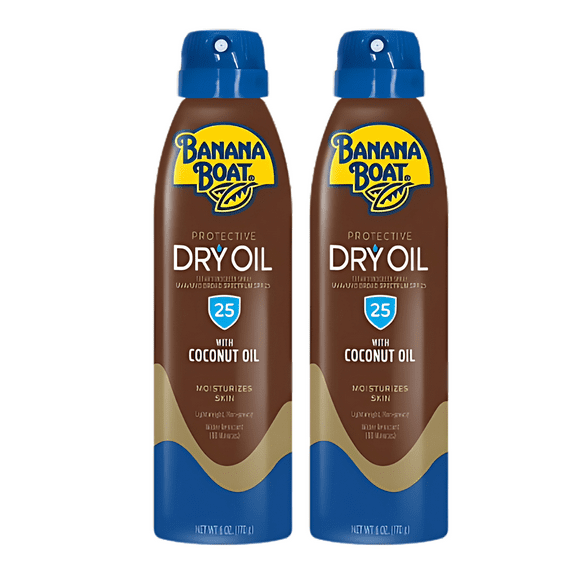 Banana Boat Dry Oil Clear Sunscreen Spray SPF 25 6.0 oz Pack of 2