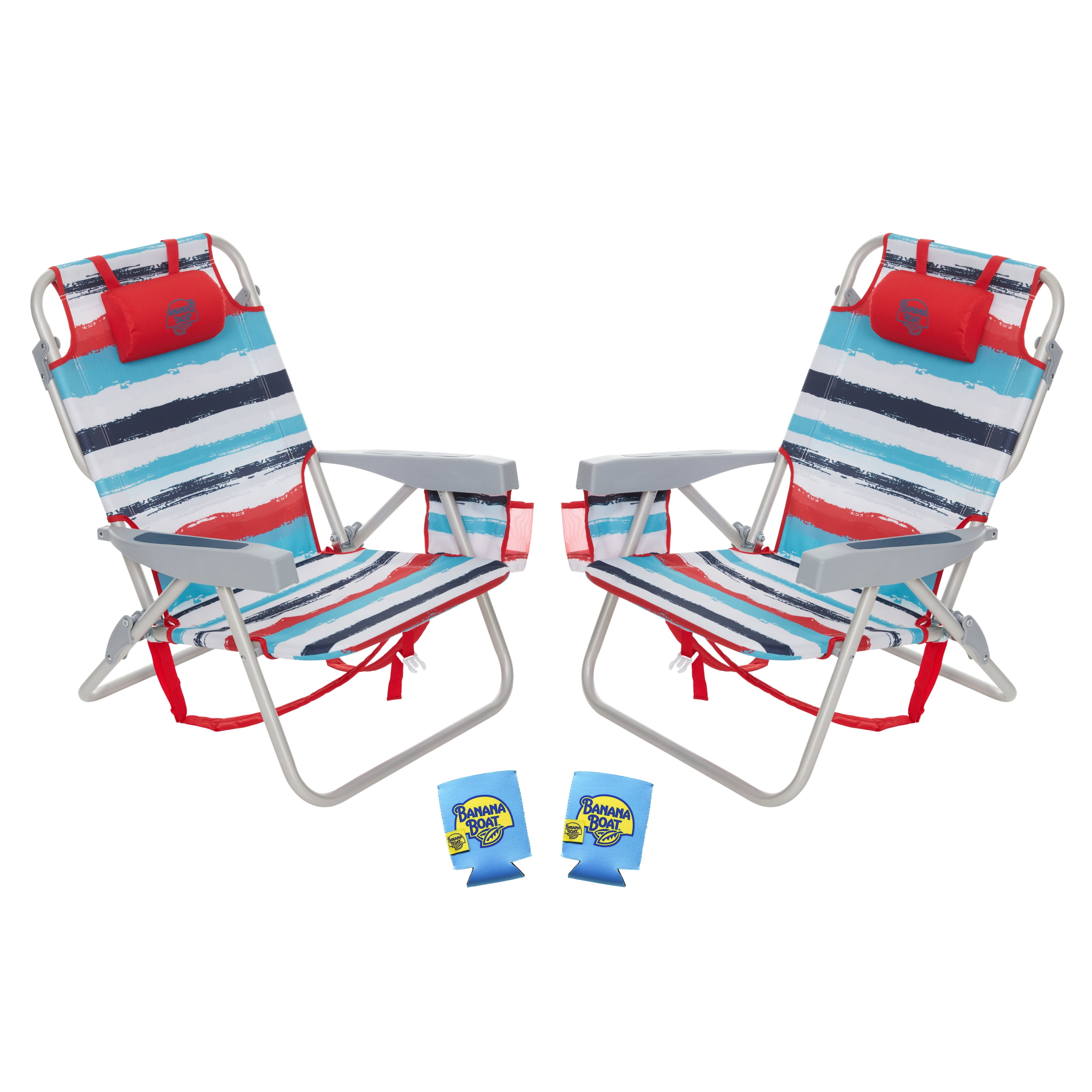 Banana Boat 5 Reclining Position Beach Chair Set of 2, Red Multi
