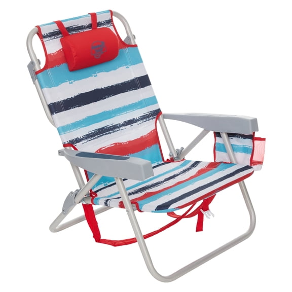 Banana Boat Backpack Beach Chair - Lightweight Aluminum Folding Chair for Adults 5-Position with Lay Flat Adjustable Recline, Headrest Pillow, Insulated Back Pocket & Cup Holder, Red (1 PK)