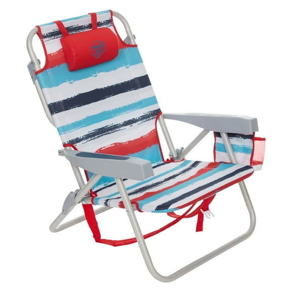 Banana Boat Backpack Beach Chair - Lightweight Aluminum Folding Chair for Adults 5-Position with Lay Flat Adjustable Recline, Headrest Pillow, Insulated Back Pocket & Cup Holder, Red (1 PK)