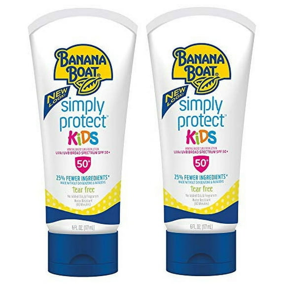Banana Boat Kids 100% Mineral, Tear-Free, Reef Friendly, Broad Spectrum Sunscreen Lotion, SPF 50, 6oz. 2 Count (Pack of 1)