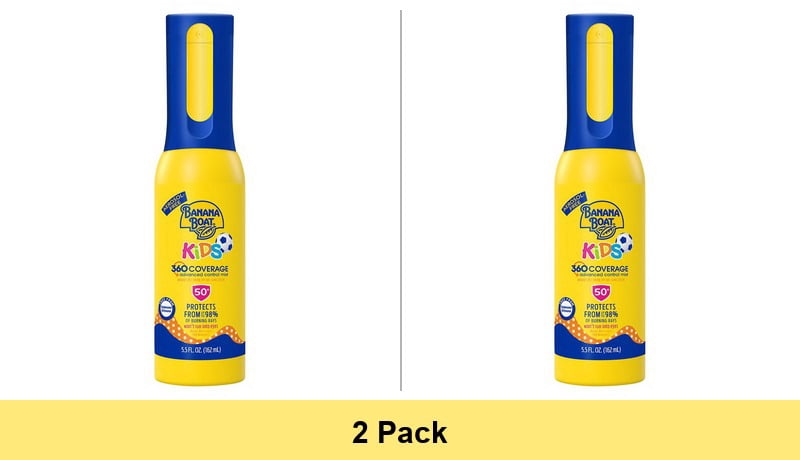 Banana Boat Kids 360 Coverage Sunscreen Mist SPF 50+ Refillable Spray Bottle, 5.5 Oz - 2 Pack