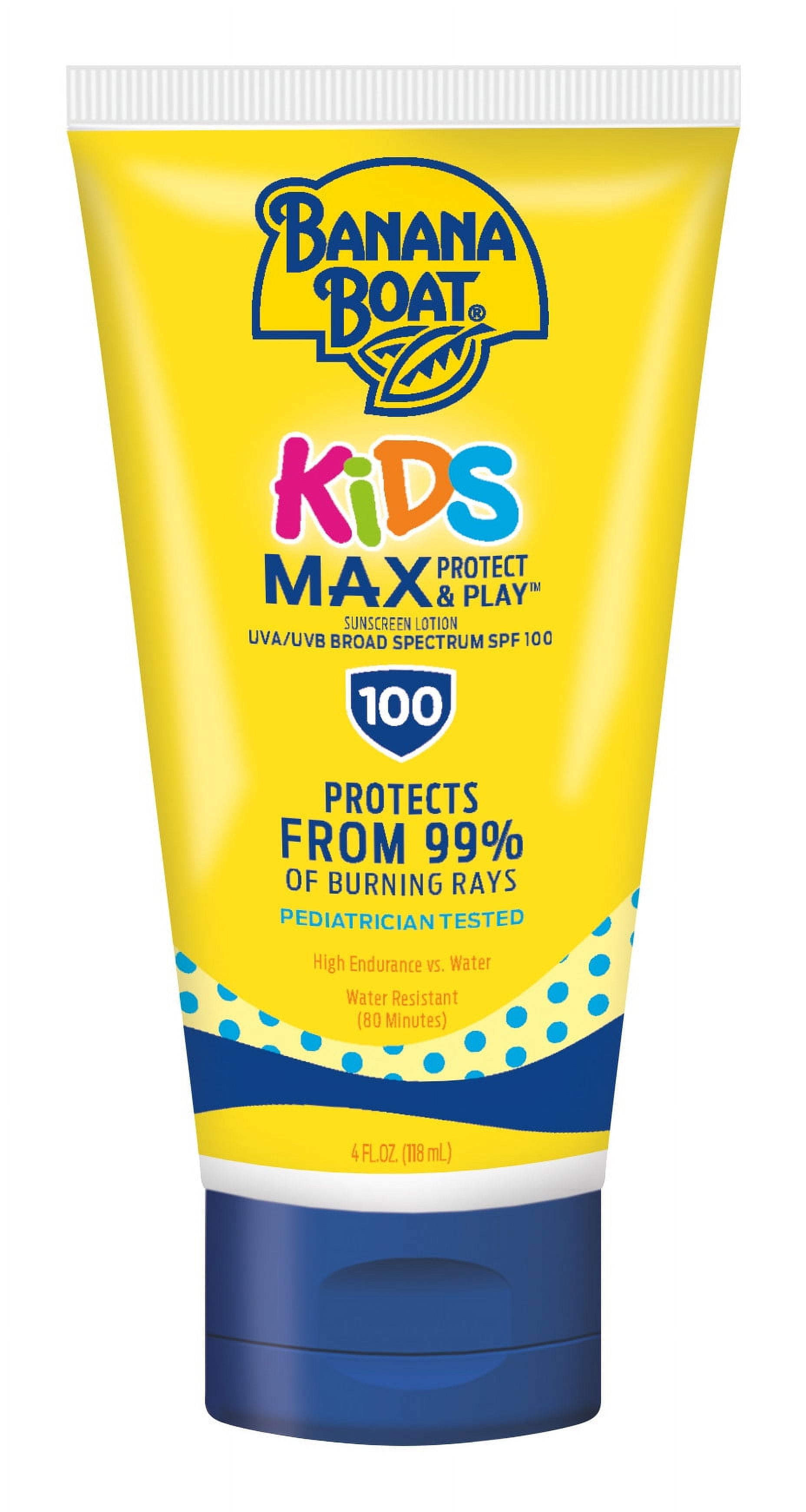 Banana Boat Kids Max Protect & Play Broad Spectrum Sunscreen SPF 100 4 oz (Pack of 2)
