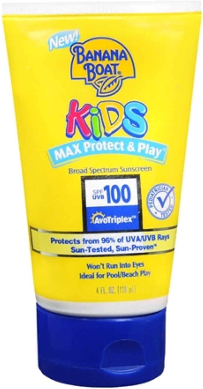 Banana Boat Kids Max Protect & Play Broad Spectrum Sunscreen SPF 100 4 oz (Pack of 3)