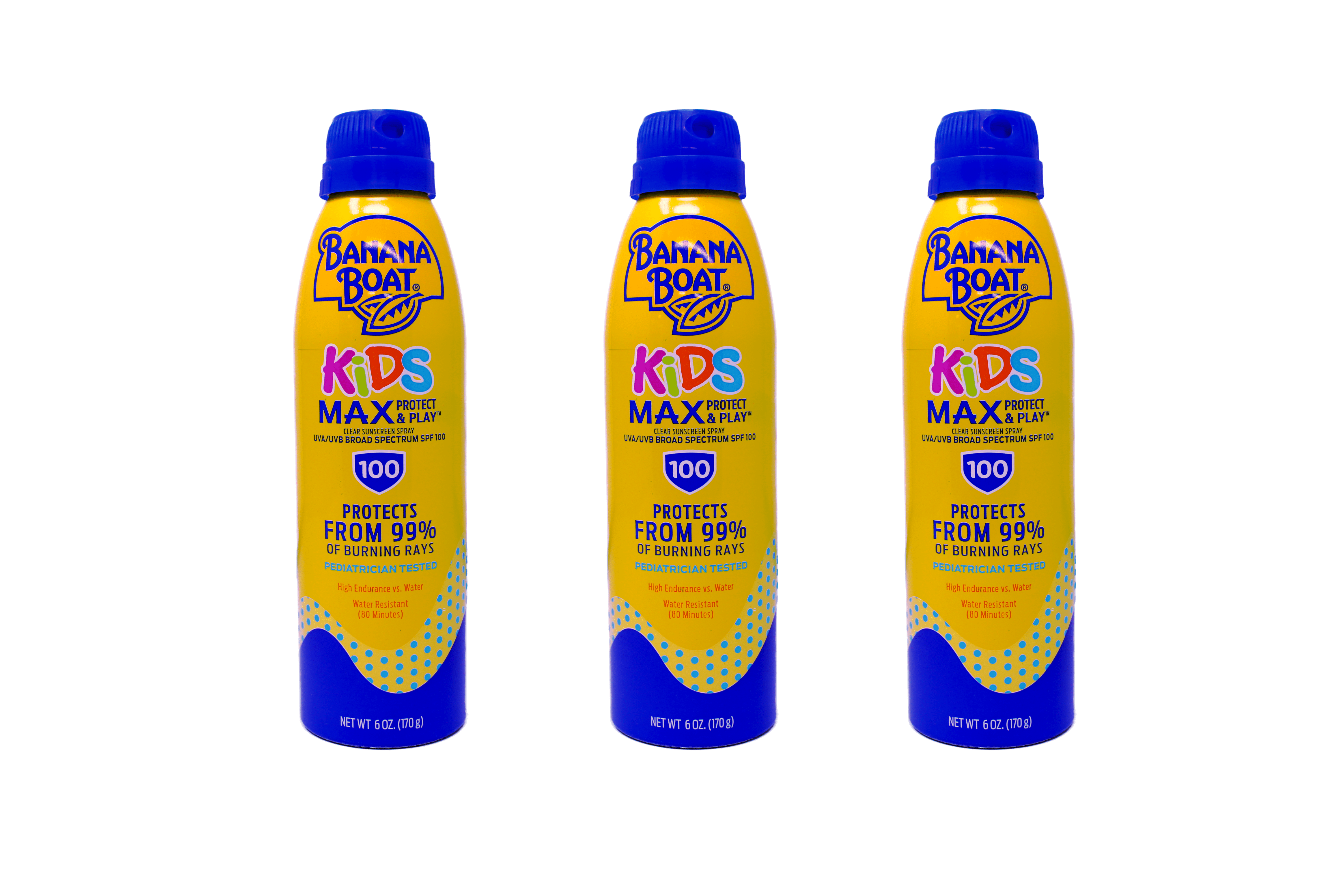 Banana Boat Kids Max Protect & Play Clear Sunscreen Spray SPF 100 6.0 oz Pack of 3
