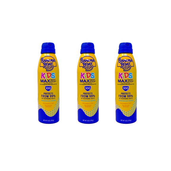 Banana Boat Kids Max Protect & Play Continuous Spray Sunscreen SPF 100 6 oz (Pack of 3)