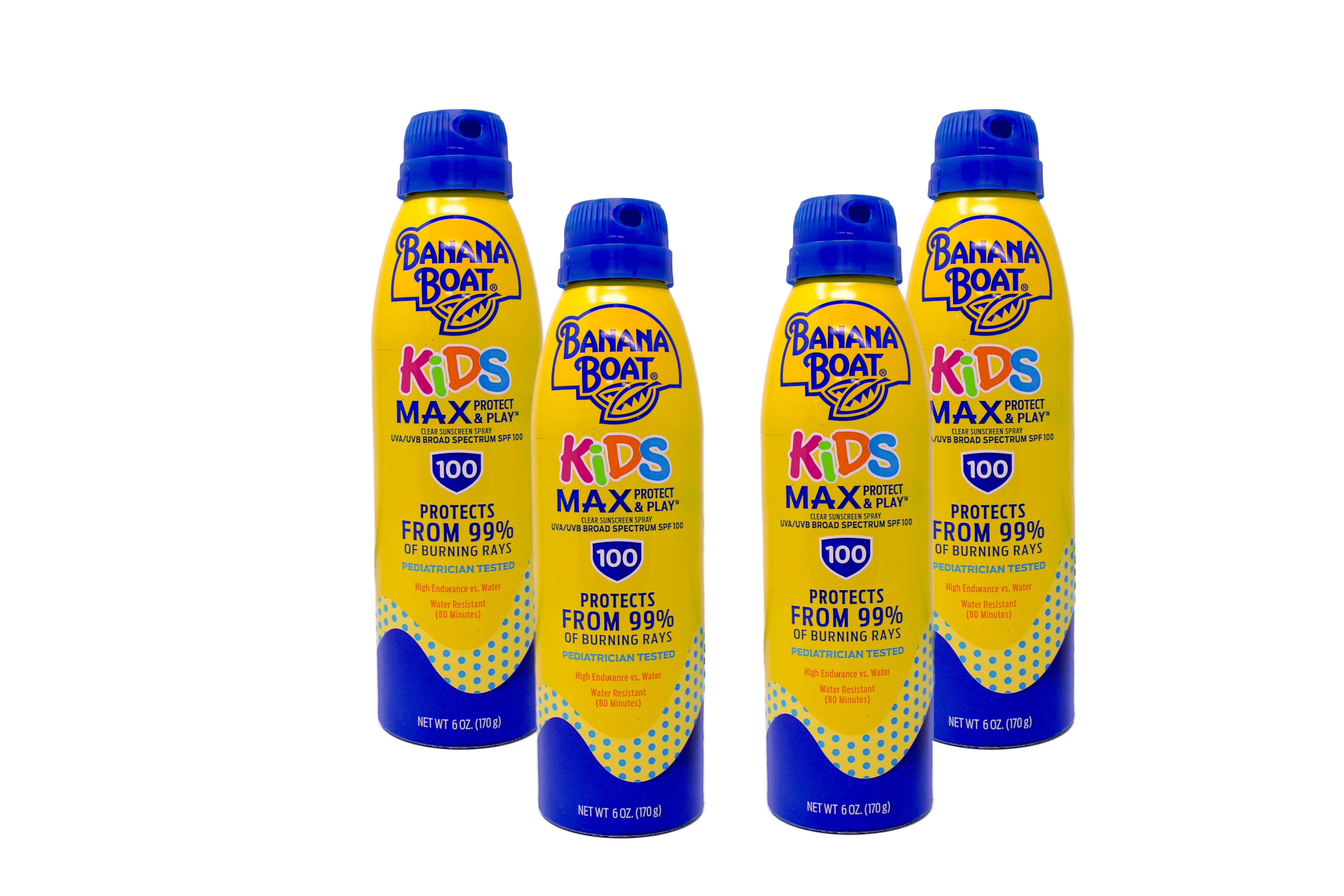 Banana Boat Kids Max Protect & Play Continuous Spray Sunscreen SPF 100 6 oz (Pack of 4)