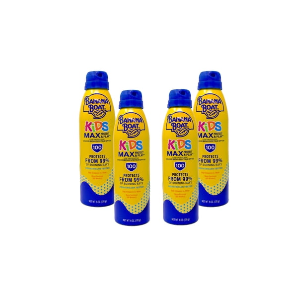 Banana Boat Kids Max Protect & Play Continuous Spray Sunscreen SPF 100 6 oz (Pack of 4)