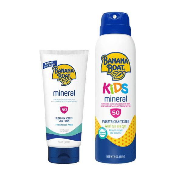 Banana Boat Kids Mineral SPF 50, 5oz and Banana Boat Mineral Lotion SPF 50, 5 oz Variety pack