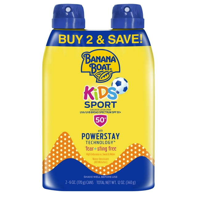 Banana Boat Kids Sport Sunscreen Spray SPF 50, 6oz each Twin Pack