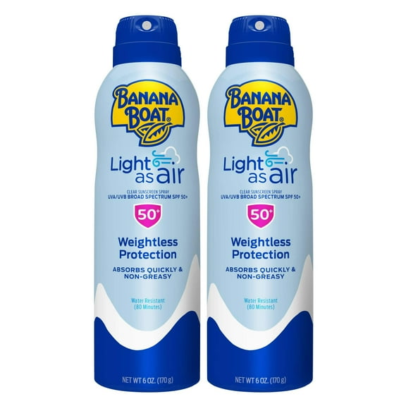 Banana Boat Light As Air Sunscreen Spray SPF 50 Twin Pack| Lightweight Sunscreen, Spray On Sunscreen, Body Sunscreen Spray, Non-Greasy Sunscreen, Oxybenzone Free Sunscreen, 6oz eac