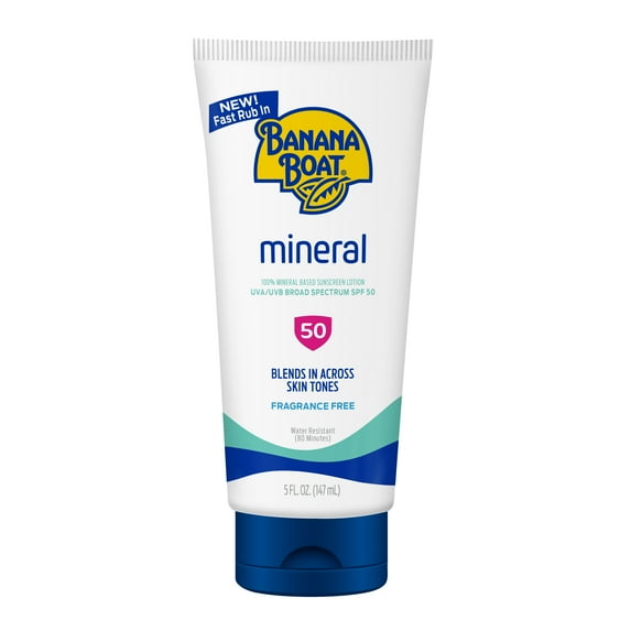 Banana Boat Mineral Sunscreen SPF 50, Mineral Sunblock, Adult Sunscreen Lotion, 5 fl oz