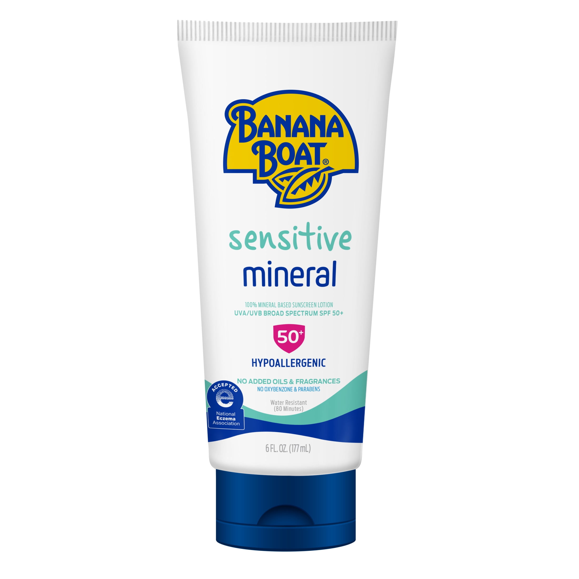 Banana Boat Sensitive 100% Mineral Sunscreen Lotion SPF 50, Adult Sensitive Skin Sunscreen, 6 fl oz