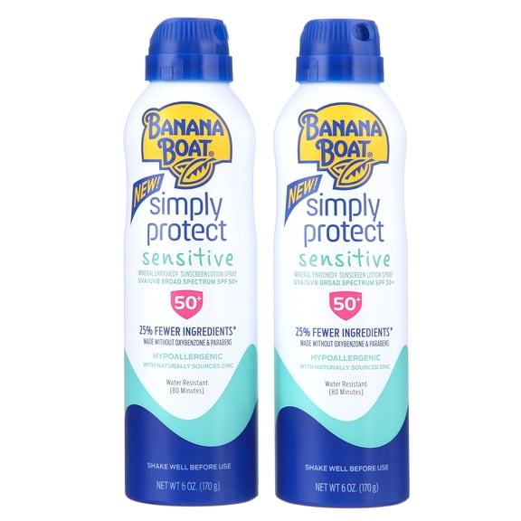 Banana Boat Sensitive Mineral Enriched Sunscreen Spray SPF 50+, 6oz Twin Pack