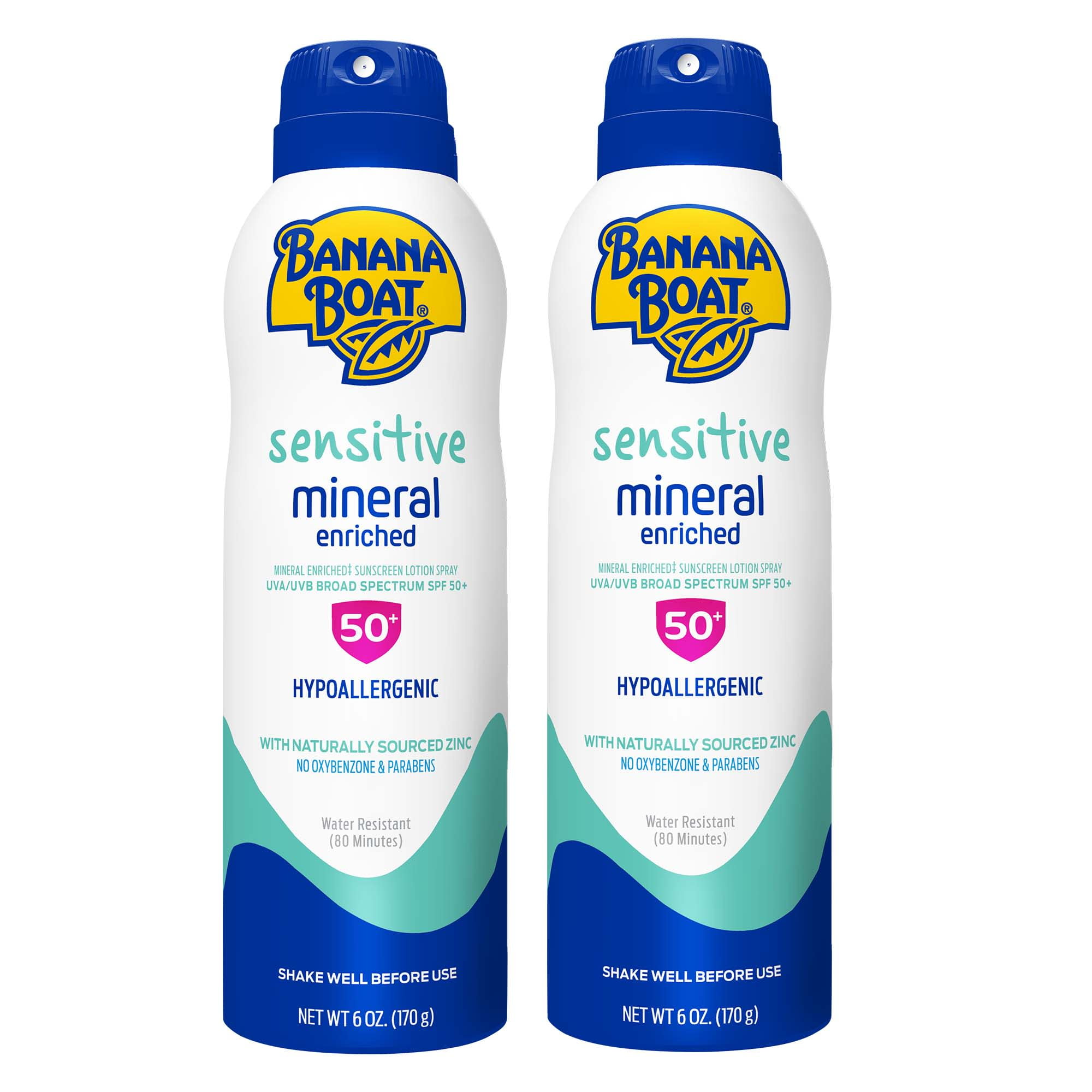 Banana Boat Sensitive Mineral Enriched Sunscreen Spray SPF 50+, 6oz Twin Pack