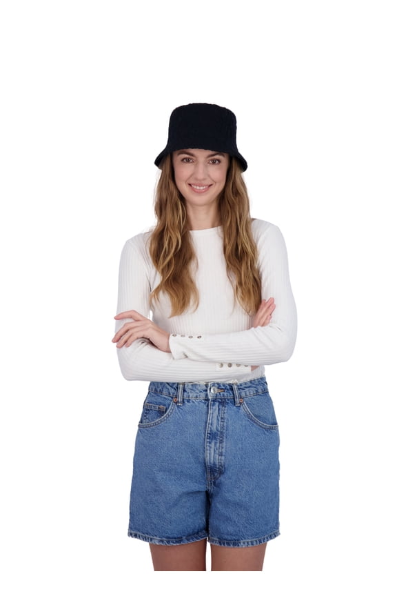 Slub Yarn Bucket Hat with Rope Trim, Black