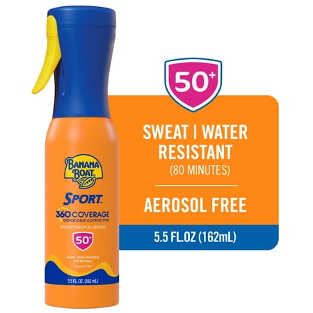 Banana Boat Sport 360 Coverage SPF 50 Sunscreen Mist, Refillable Adult Sunscreen Spray, 5.5 fl oz