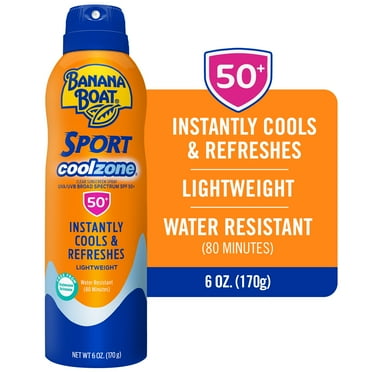 Banana Boat Sport Cool Zone 50 SPF Sunscreen Spray, 6oz, Instantly Cooling Sun Block