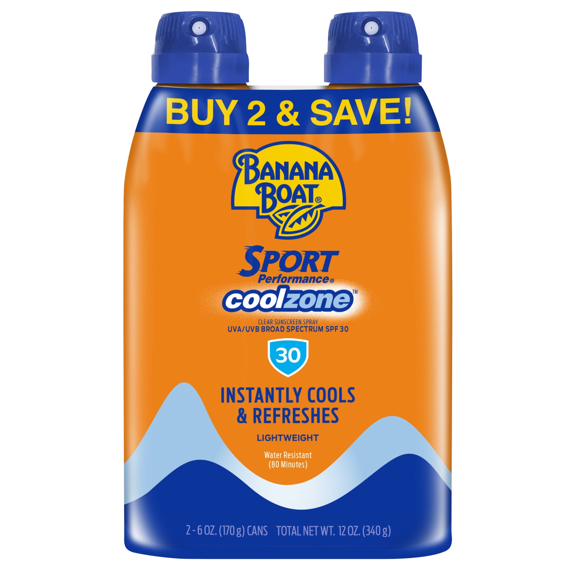 Banana Boat Sport Cool Zone Sunscreen Spray Twin Pack, SPF 30, 6 oz