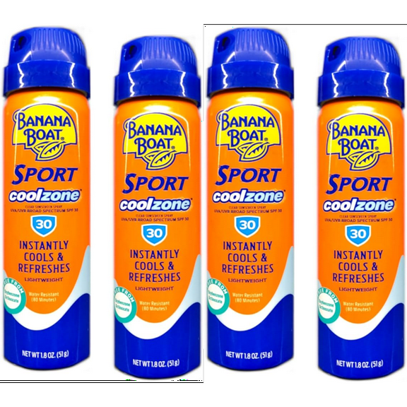 Banana Boat Sport CoolZone Clear Sunscreen Spray SPF 30, 1.8 Oz 4pk