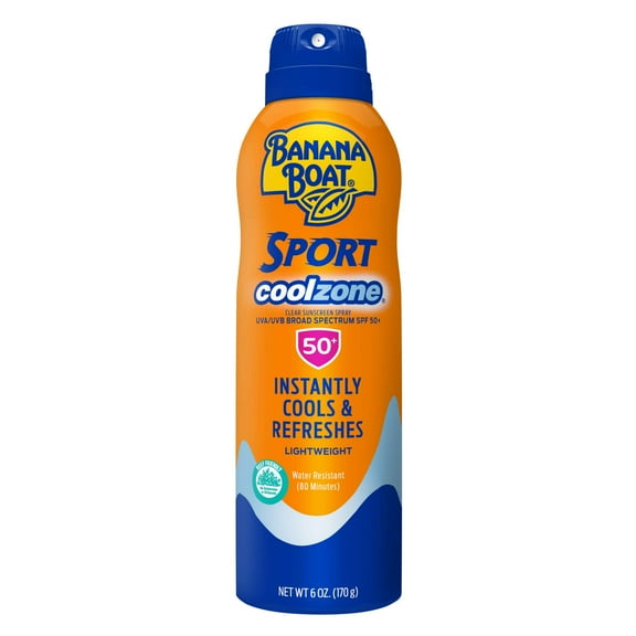 Banana Boat Sport Performance CoolZone Continuous Spray Sunscreen SPF 50+, Refreshing Clean Scent 6 oz (Pack of 2)