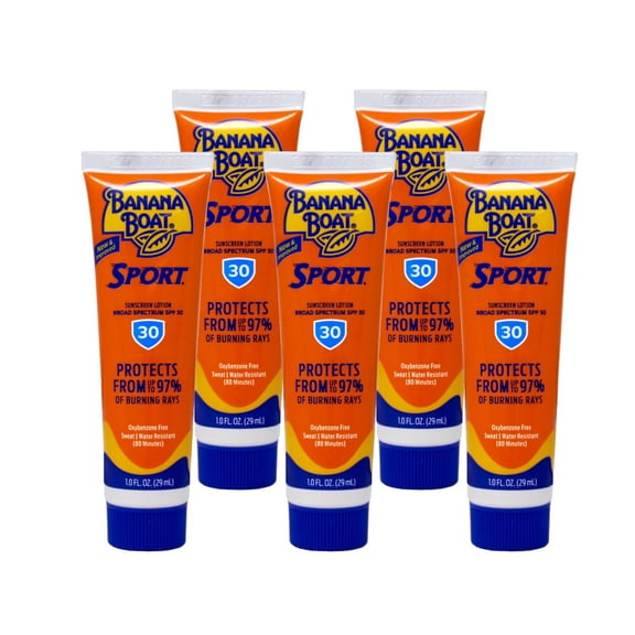 Banana Boat Sport Performance Sunscreen Lotion 30 SPF 1 oz (Pack of 5)