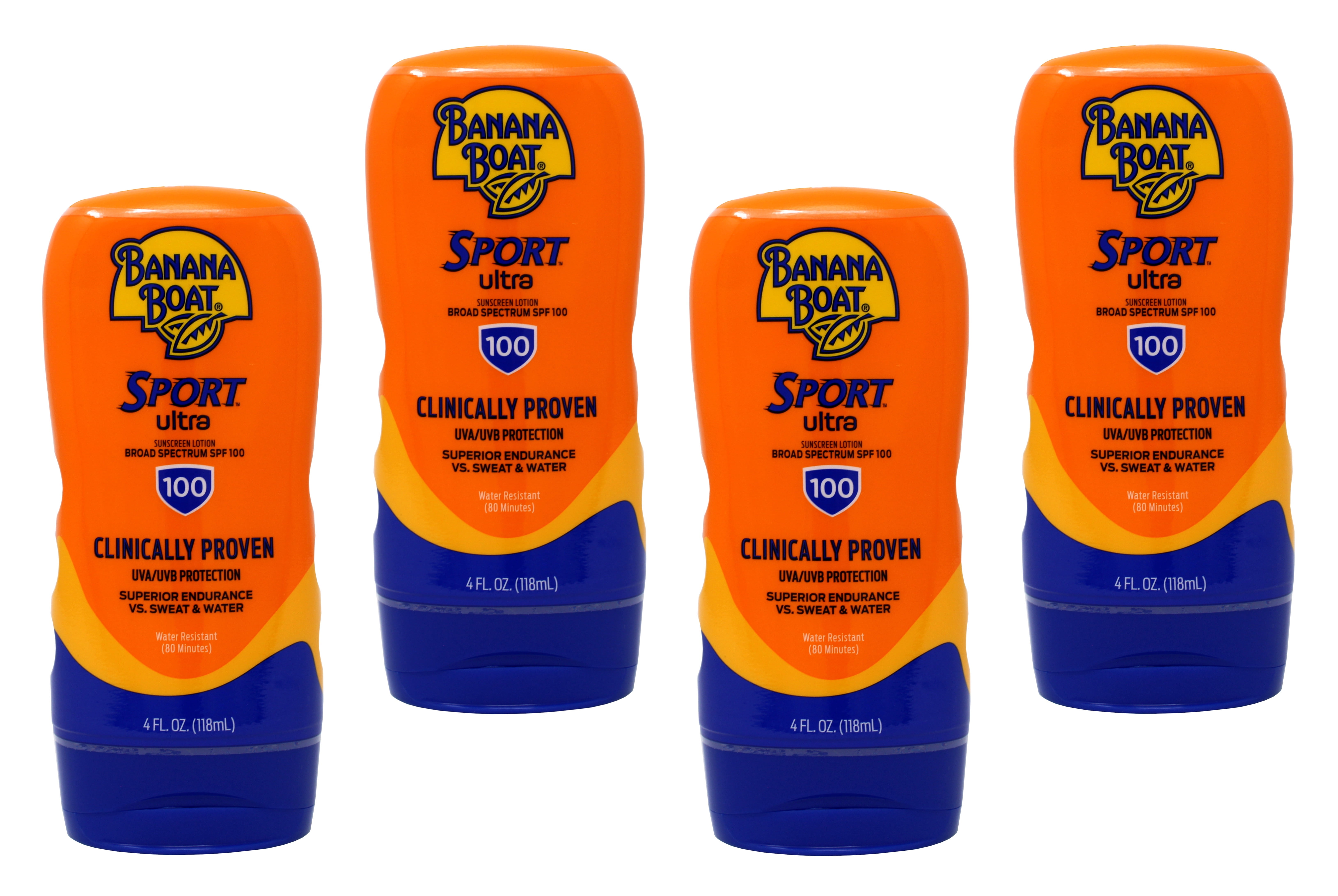 Banana Boat Sport Performance Sunscreen Lotion SPF 100 4 oz (Pack of 4)