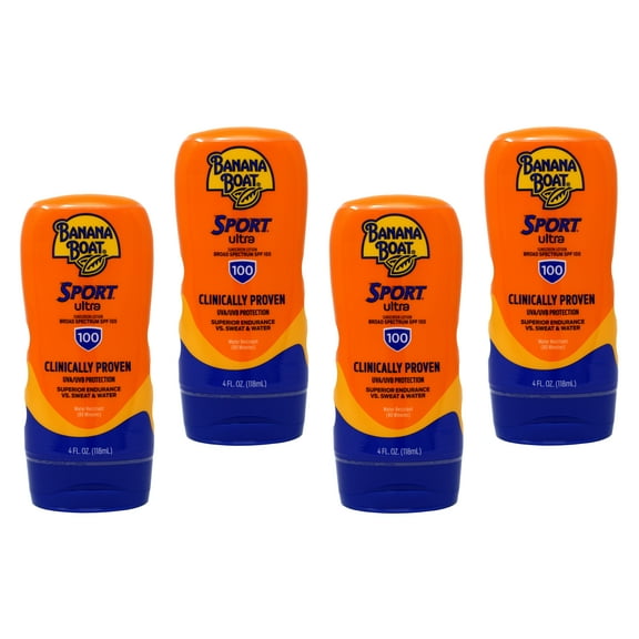 Banana Boat Sport Performance Sunscreen Lotion SPF 100 4 oz (Pack of 4)