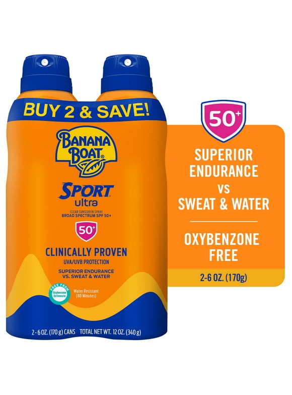 Banana Boat Sport Ultra SPF 50 Sunscreen Spray Twin Pack, Spray Sunscreen, Adult Sunblock, 6 oz each