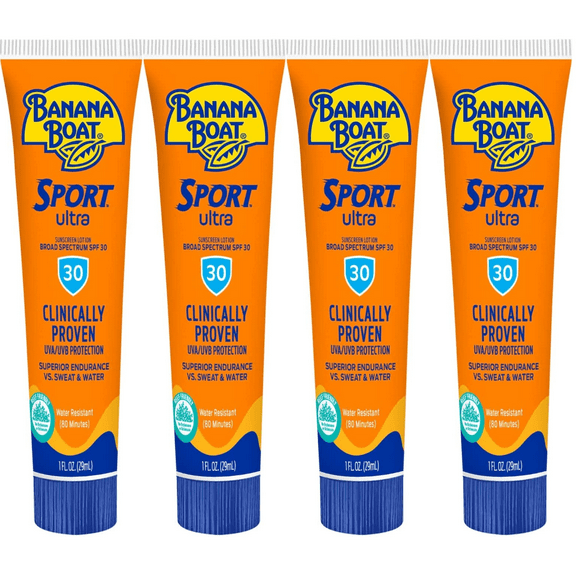 Banana Boat Sport Ultra SPF 30 Sunscreen Lotion Travel Size, 1 Oz., (Pack of 4)