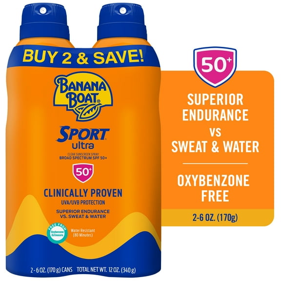 Banana Boat Sport Ultra Sunscreen Spray Twin Pack, SPF 50, 6 oz