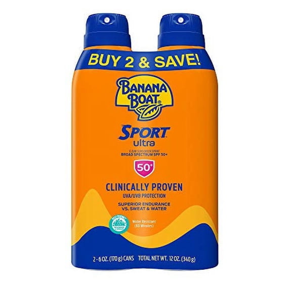 Banana Boat Sport Ultra Sunscreen Spray, Broad Spectrum, SPF 50, 6oz. - Twin Pack