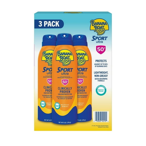 Banana Boat Sport Ultra Sunscreen Spray SPF 50+ 6 Ounce (Pack of 3)