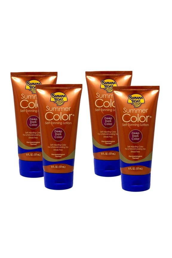 4 Pack Banana Boat Summer Color Self-Tanning Lotion, Deep Dark Color 6oz Each
