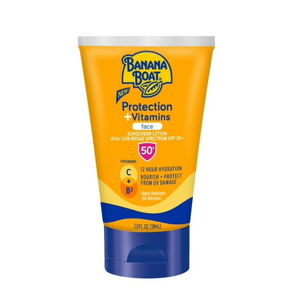 Banana Boat Sun Protection + Vitamins Face Sunscreen Lotion SPF 50, Travel Sunscreen Face, 2 fl oz