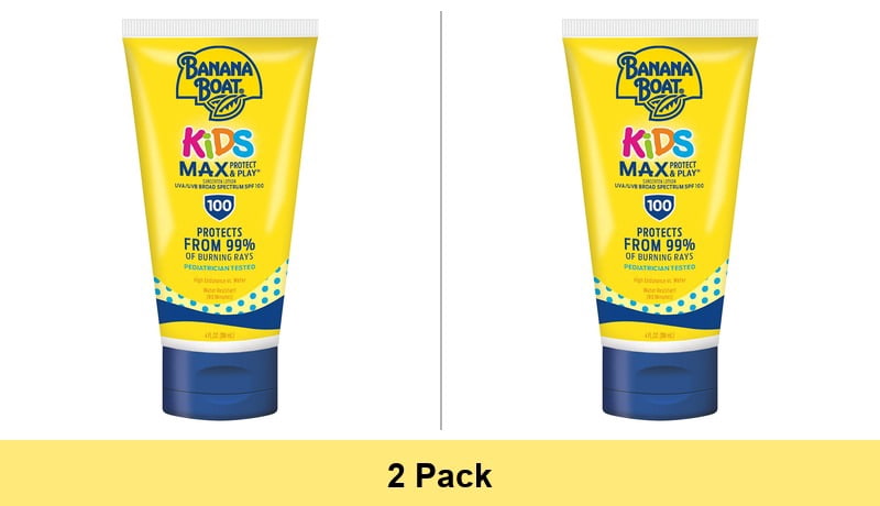 Banana Boat Sunscreen Kids MAX Protect & Play Broad Spectrum SPF 100 Lotion, 4 oz - 2 Pack